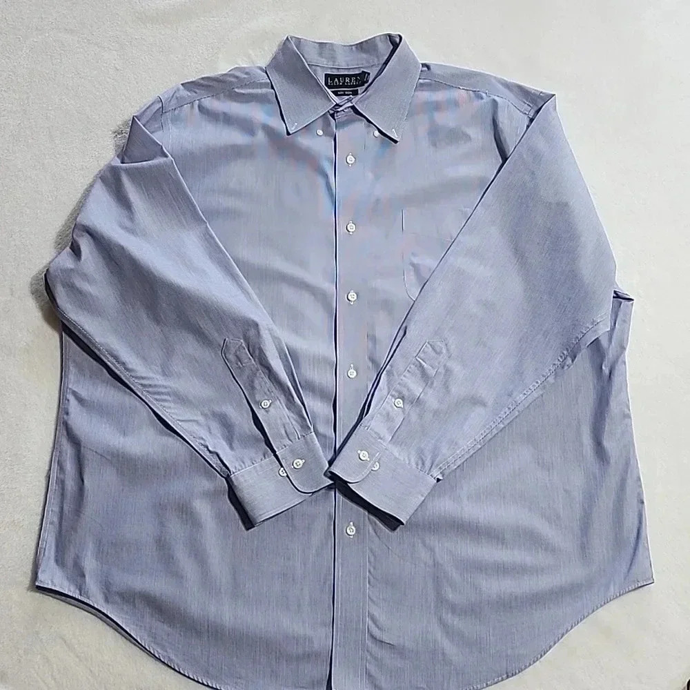Men's Lauren Ralph Lauren‎ Non-Iron Button Down Shirt, Blue, Size 18 34/35 EUC